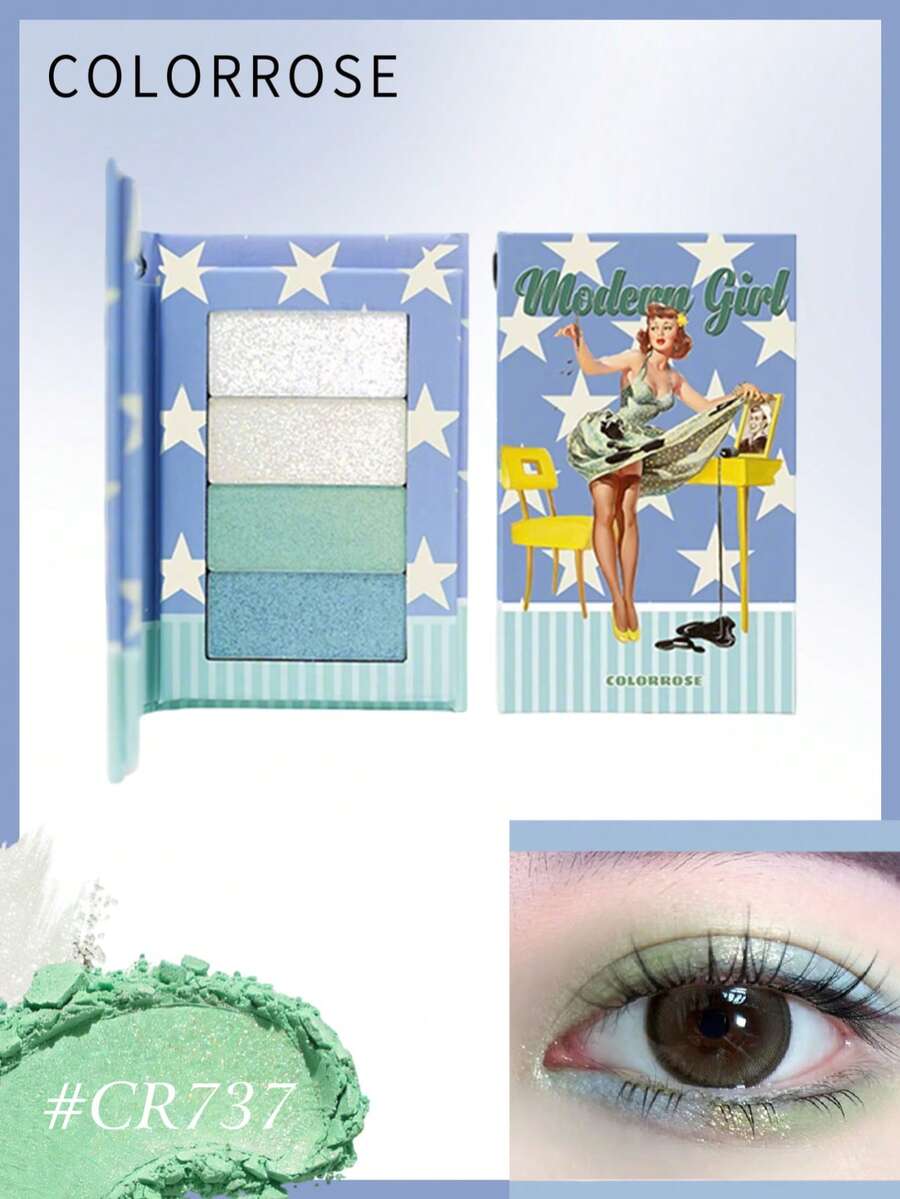 COLORROSE CR737 Matte Pearlescent Smooth Eyeshadow Palette, Makeup Palette, High Pigment, Long-Lasting Matte Glitter Eyeshadow, Lightweight Silky, Comes With Mirror And Keychain, Vintage Cover, Fashion Girl Pattern, Pin-Up Model - 737 - View 1