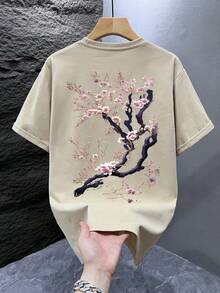 男士时尚印花宽松短袖T恤一件装 | 精致设计 | 夏季必备 | 易于搭配，展现您的风格 - 杏色 - 查看 3