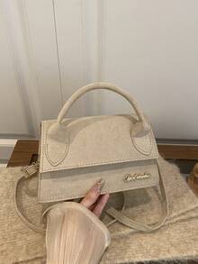 1pc Women's High-Quality Handbag With Flap, Large Capacity Square Bag, Suitable For Shopping, Dating, All Seasons, Minimalist Stylish Shoulder Bag With Detachable Adjustable Strap - Khaki - View 4