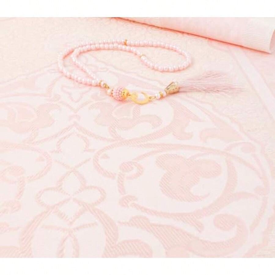Prien - Alfombra musulmana de oración con Tasbih y bolsa portátil regalo musulmán para mujeres y hombres caja ámica Mubarak tapete suave juego de regalos de am sajadá turca para Ramadán - rosado - Ver 1