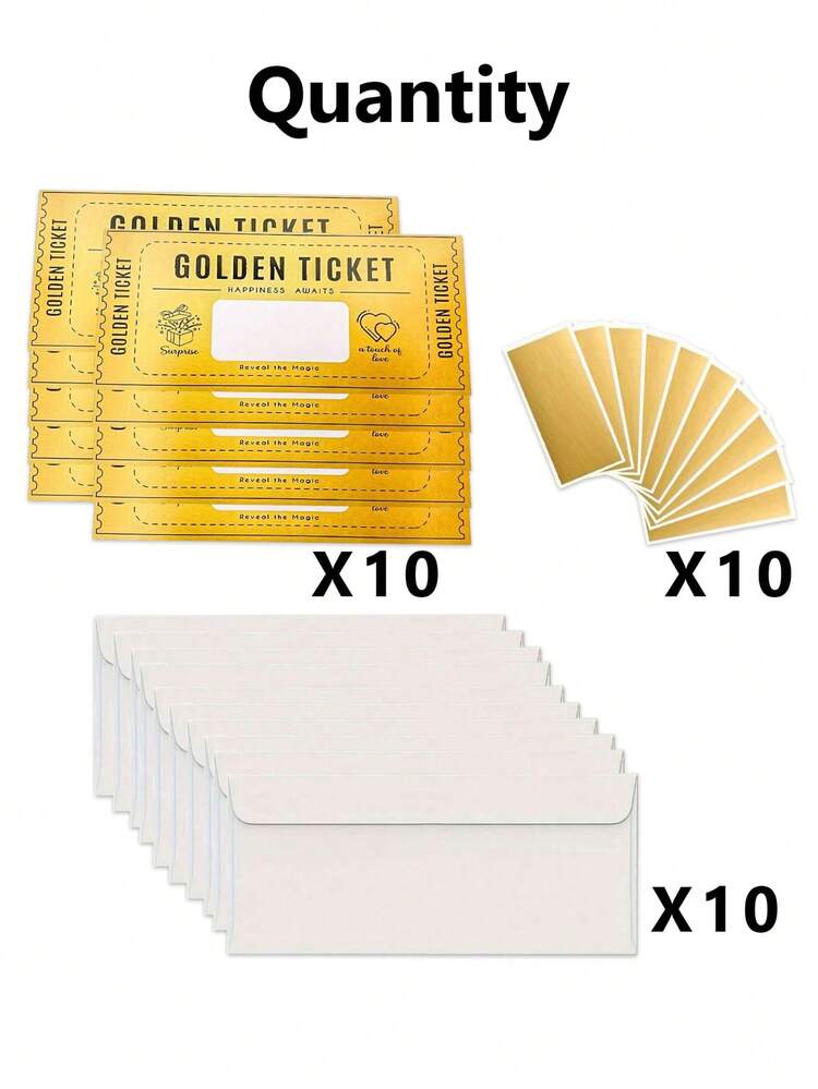 10pcs Gold Ticket, Scratch Card With Envelope, Surprise Gift