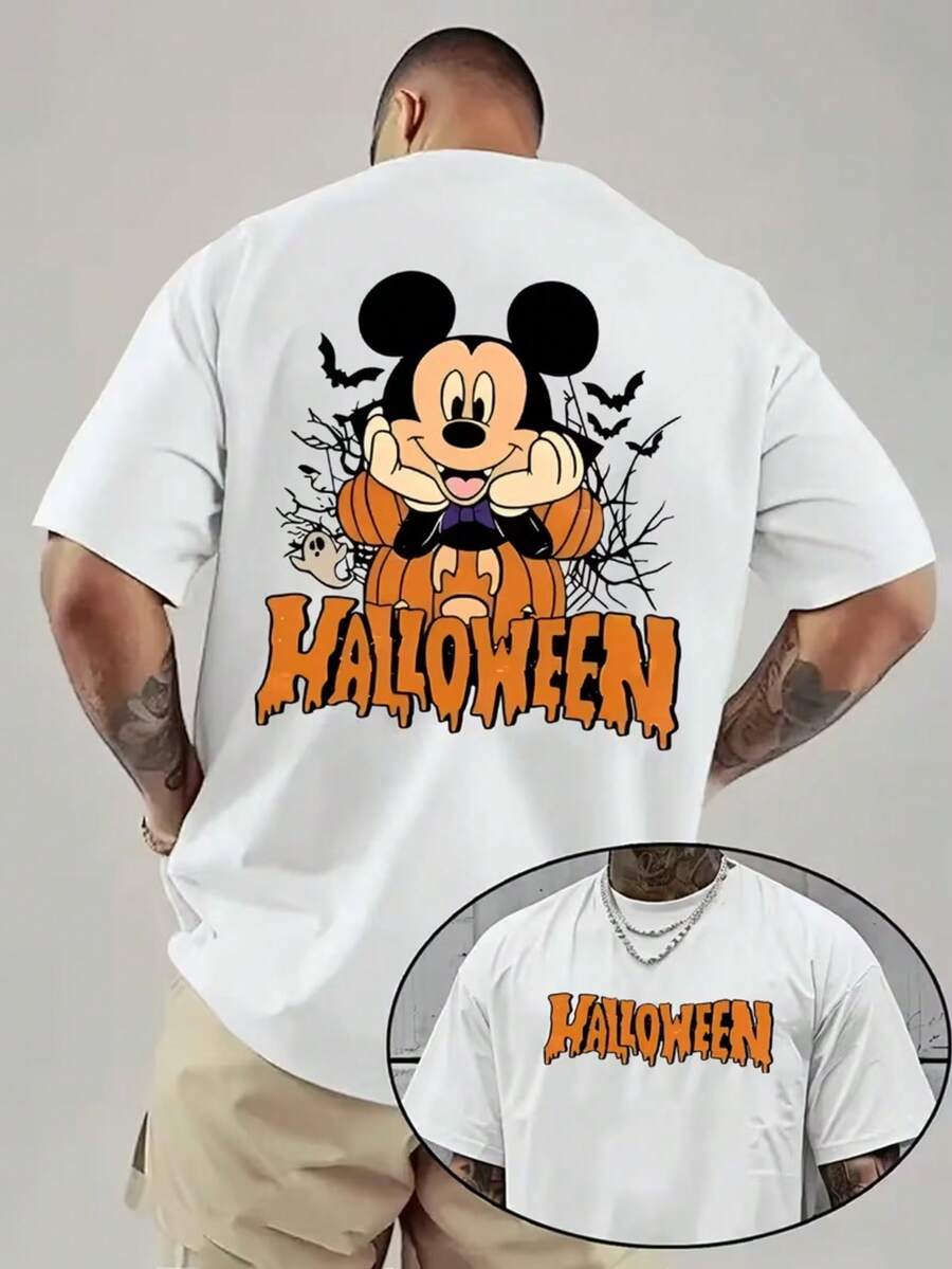Disneymen'sT-Shirts,HalloweenMickeyprints,T-Shirts Withroundneck,Casualand Comfortable,Breathableandlight,LooseT-Shirts,Suitable For Travelandparties - 白色 - 查看 1