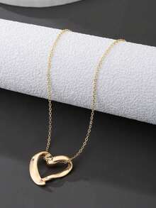 1件时尚前卫金属心形吊坠项链，男士珠宝情人节礼物 - 金黃色 - 查看 4