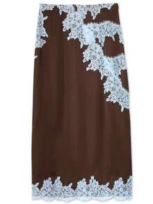 Magic Mia Women's Chocolate Brown & Blue Maxi Dress - Halter Neck & Contrast Lace Trim & V-Neck | Romantic Retro Fit For Bridal Showers, Date Nights, Vacation Evenings For Effortlessly Feminine Stylish Looks - màu nâu - Xem 10