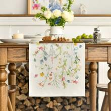 1pc Summer Blooming Wildflowers Printed Table Runner, Floral Kitchen Dining Table Decor For Spring/Summer Seasons, Size: 33 X 183 Cm - Beige - View 6