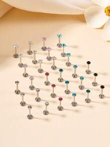 CIZME 1 Set Fashionable Titanium Alloy Threadless Nose Stud CZ Nose Ring, Flat Back Stud Earrings, CZ Nose Bone, Nose Wing, Cartilage Earrings, 20G 18G 16G Cubic Zirconia Lip Ring, Medusa Lip Ring, Threadless Lip Stud, Piercing Taper, Suitable For Daily Wear - Lip Studs - View 10