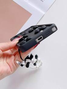 1pc Pearl Mini Bow + Wrist Strap Marble Compatible With Apple 7/8/X/XR/XS Max/11/12/13/14/15/16/17 Pro Max, Galaxy A14/A15/A16/A17/A04/A05/A06/A07/A54/A55/A56/A57/A34/A35/A36/A37/S26/S26 Plus/S26 Ultra, Transsion SMART7/8, G05, Honor 400/400 Pro/400 Lite Soft Full Coverage Phone Case - Heavenly Eye Black - View 2