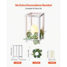12 Set/36 Pcs Wooden Wedding Lantern Centerpiece, Includes 12 Wooden Lantern Candle Holder 12 Flameless LED Candle 12 Eucalyptus Leaves Wreath For Wedding Table Party Farmhouse Decor, White - 12 Set/36 Pcs White - 查看 4
