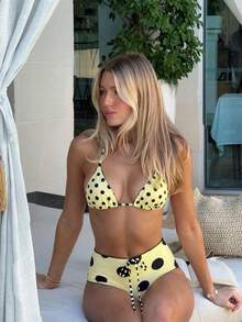 女士休闲优雅波点印花沙滩度假约会派对泳衣套装，春夏款 - 彩色 - 查看 1