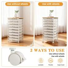 Carrello portaoggetti con 8 cassetti, piano in legno, ruote bloccabili, carrello mobile per soggiorno, ufficio, aula, dormitorio, bagno - Bianco - Visualizzare 6