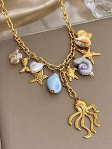 1pc Ocean Style Octopus Pendant Necklace, Unique Gold Chain Necklace, Stainless Steel Chain Necklace For Women, Suitable For Daily Wear, Party, Valentine's Day, Mother's Day Gift - Multicolor - View 8