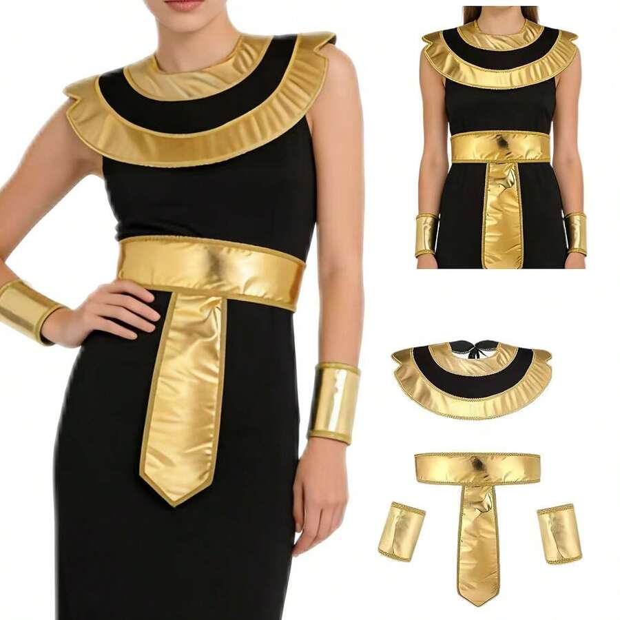 4pcs Adult Ancient Egyptian Pharaoh, Roman, Nile River Queen, Cleopatra Costume Accessories Set, Suitable For Festival, Party, Performance, Decoration, Festival Accessories - Gold - View 1