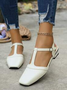 Giày da PU cổ điển màu trơn có khóa cài, thích hợp cho đi biển, đám cưới, tiệc tùng, công sở, trong nhà và ngoài trời, mùa xuân/hè. - Màu be - Xem 2