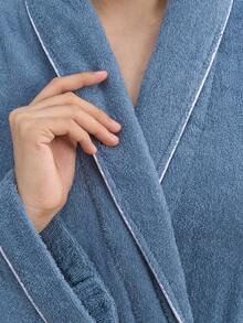 Unisex Terry Cloth Bathrobe, 100% Premium Cotton Robe For Men And Women, Ultra Soft & Highly Absorbent With Pockets & Adjustable Belt, Breathable All Season Loungewear For Spa, Shower & Home, Multiple Colors Available - 藏蓝色 - 查看 6