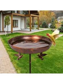 Outdoor Garden Metal Bird Bath With Pentagonal Base Feeding Bird Bath Bowl, Outdoor Vintage Bird Bath, Courtyard Feeder Decoration, Vintage Copper Color Spring And Summer Bird Bath, 19mm Pipe Diameter - Bird Bath Tub - View 4