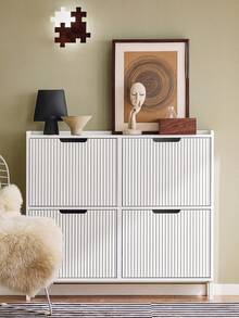 SoBuy Shoe Rack With 4 Flaps, Slim Shoe Cabinet, Shoe Rack With 4 Shelves, Shoe Chest Of Drawers, Shoe Storage, White, W X H X D Approx. 100 X 91 X 19 Cm FSR177-L-W - White - View 2