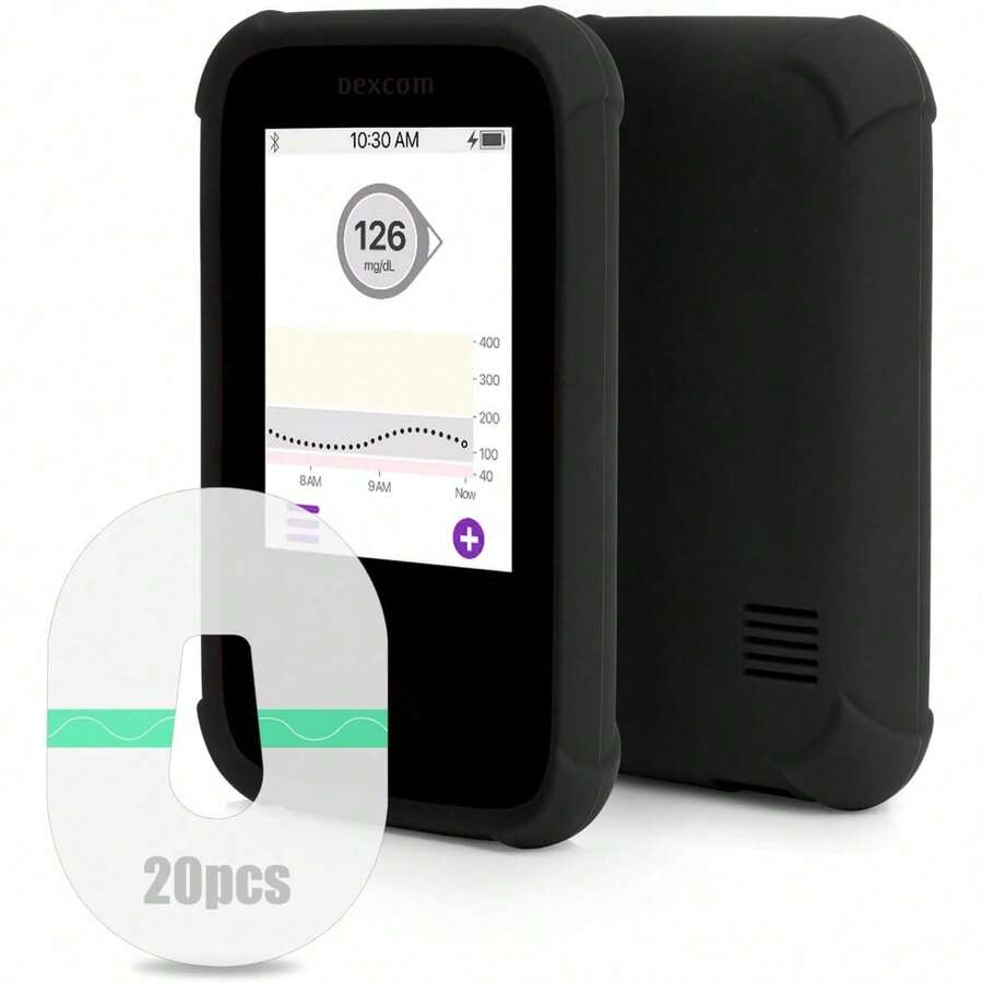 Dex Com G6 Receiver Case Silicone With 20PCS Transparent Patches - Dex Com G6 Sensor Shockproof Anti-Drop Protective Case By YOUSHARES - Black Case_Patch_20 - View 1
