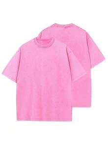 Men's Oversized Cotton T-Shirt - Comfortable And Loose Fit, Vintage Washed Style, Unisex Short-Sleeved Casual Sports Shirt Top - Màu Hồng Tươi - Xem 1