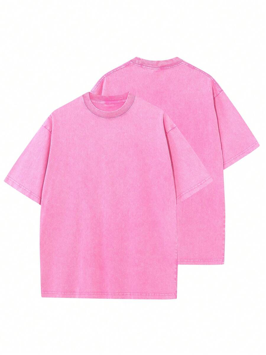 Men's Oversized Cotton T-Shirt - Comfortable And Loose Fit, Vintage Washed Style, Unisex Short-Sleeved Casual Sports Shirt Top - Màu Hồng Tươi - Xem 1
