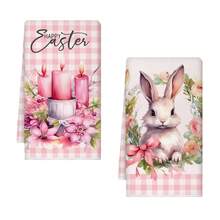 2pcs Easter Bunny Candle Kitchen Towel Set, Soft & Absorbent Cooking/Baking Tea Towels, Dish Cloths, Housewarming Gift For Friends, Kitchen Accessories, Decor, Household Essentials - Multicolor - View 9