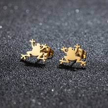 1Pair Frog Earrings ,Punk Stainless Steel Little Frog Stud Earrings For Women , Ladies' Cute Style, Fashionable Small Animal Earrings - GED487 - View 13