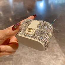 1pc Light Luxury Square Ring Jewelry Box Artificial Diamond Desktop Multi-Function Earrings Earrings Storage Box Exquisite Small Jewelry Finishing Box - White - View 3