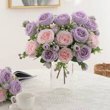 1/3pcs Artificial Peony Flowers, Reusable Fake Peony Bouquet - Home Indoor Decor, Artificial Flower Arrangement Center Decor, Outdoor Garden Yard Decor, Wedding Birthday Party Decor - Vase Not Included - Purple - View 5