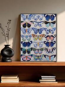 1幅蓝色中国风蝴蝶墙画海报，适合作为礼物送给朋友，也可用于卧室、客厅、办公室、厨房、浴室等场所的装饰，是家居装饰、房间装饰的理想之选。帆布墙画，海报，带框墙画，可选配画框。 - A - 查看 1