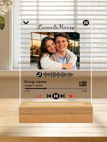 Customized Photo & Name Acrylic Music Photo Frame, Personalized Song Plaque, Personalized Music Photo Frame, Couple Customized Photo Frame Decor - Multicolor - View 6