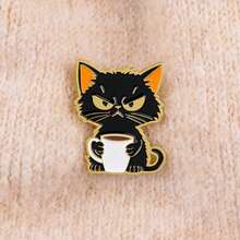 黑猫咖啡珐琅胸针，趣味“别咬任何人”语录，可作胸针、翻领别针、徽章、背包配饰、珠宝礼品。 - 黑色 - 查看 11