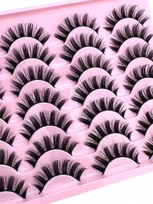 14 Pairs Cartoon Mink Eyelashes, Cat Eye Lashes, Natural Full False Eyelashes, Thick Lashes Extension, Travel Makeup Tools, Fluffy Soft Lash Strips, Dramatic Lashes, Suitable For Daily, Wedding, Date, Party, Music Festival And Halloween - 自然纖長款 - 查看 8