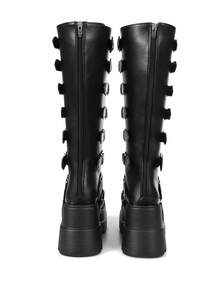 Gothic Knee High Boots For Women Wide Calf Round Toe Wedges Y2K Punk Platform Booties Metal Buckles Zipper Pull On Lug Sole Slip On Party Shoes Wedding Nightclub Concert Colsplay Gladiator Motorcycle Riding Business Casual Easter Spring Summer Womens Tall Combat Boots Black Boots - màu đen - Xem 11