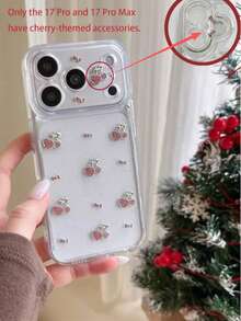 1个ins风3D粉色爱心樱桃金属蝴蝶结保护壳，全包防震，兼容 11/12/13/14/15/16/17系列，送给家人、朋友、节日的理想礼物 - 無色 - 查看 7
