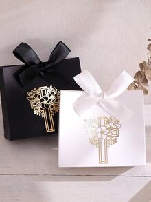 5pcs Christian Easter Gift Boxes With Gold Cross & Floral Patterns, Tied With Ribbons And Wrapped In Religious Themes, Suitable For Easter, First Communion, Baptism And Wedding Favors - Multicolor - View 4