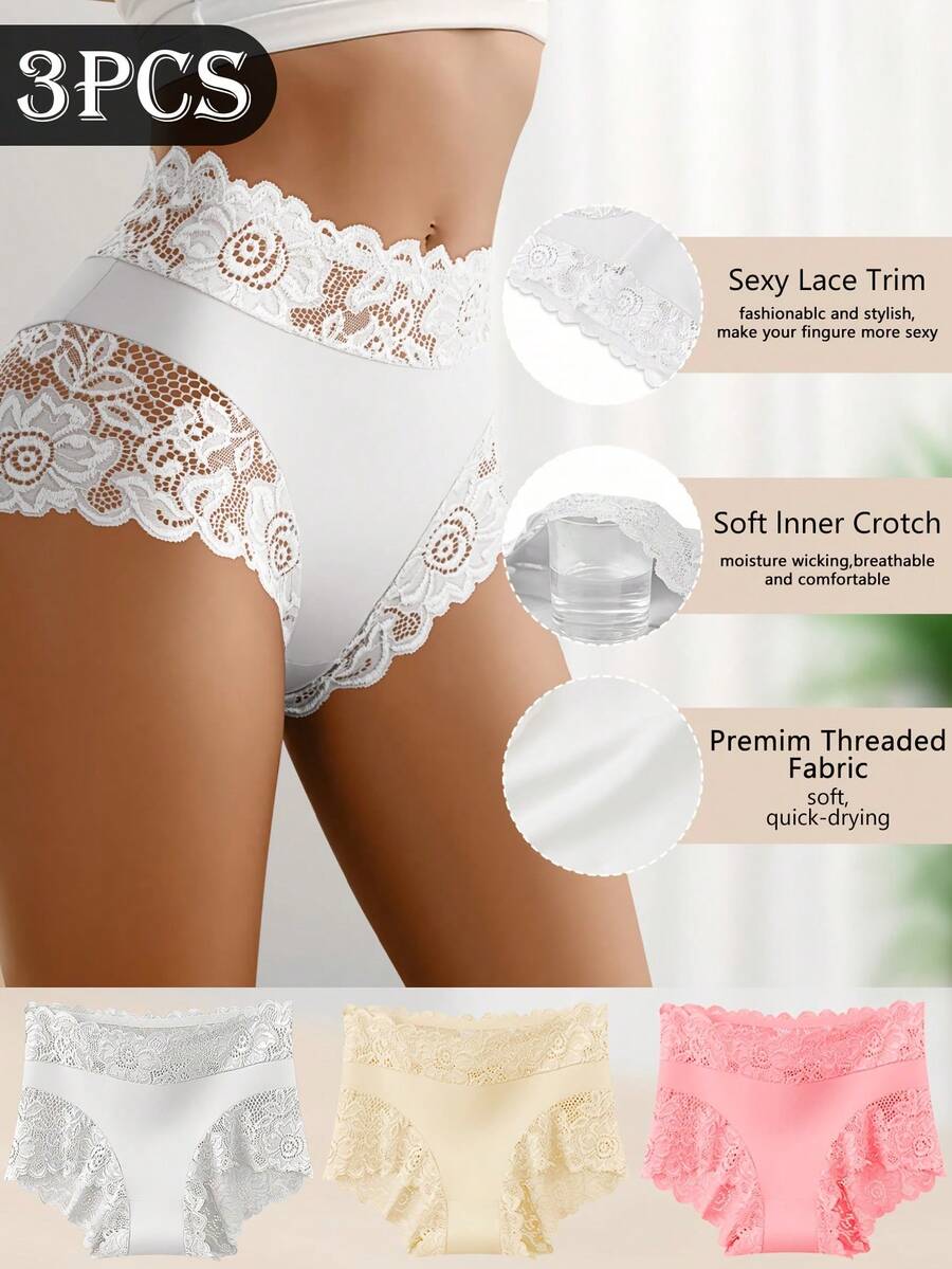 3条装女士蕾丝印花性感三角内裤，舒适透气，是理想的礼物之选