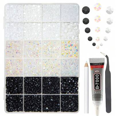 2-6mm 3-Color Neutral Series Jelly Resin Rhinestones With B7000 Glue, For Dazzling Handmade Crafts Of Black, White, Transparent AB Flat Back Gems, Diamonds, Glass Bottles And Vases