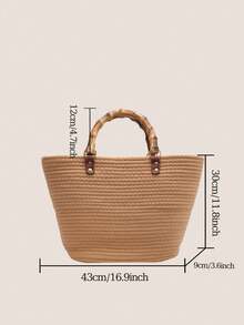 BAILEE A Casual, Stylish, Vacation-Themed Bamboo-Handled Woven Handbag. It Is Lightweight, Durable, And Has Ample Capacity. An Excellent Choice For Gifts. - Multicolor - View 12