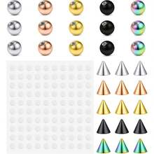 100 piezas de joyas corporales falsas sin perforación - Anillos falsos de ceja, bolas de repuesto para labrete de labio, con pegatinas - etiqueta engomada - Ver 13