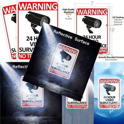 2-Pack 24 Hour Video Surveillance Sign No Trespassing Aluminum Warning Sign 10x7 For CCTV Security Camera - Reflective UV Protected