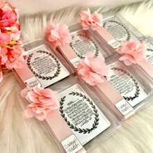 Gift Box, Festival Gift, Islamic Gift, Festival Blessing, Festival Wedding, Festival Baby Celebration, Aqeeqah Ritual Small Gift, Gift - Light Blue Flowers + Light Blue Ribbon + Gold Arabic - View 8