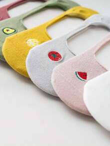 1/3/5/7 pares Nuevos calcetines tipo barco con estampado de frutas para mujeres, minimalistas y versátiles, de corte bajo, transpirables e invisibles, antideslizantes, cómodos y suaves, absorbentes, adecuados para uso diario, casual, pareja, deporte, regalo, primavera/verano, todas las estaciones - Multicolor - Ver 6