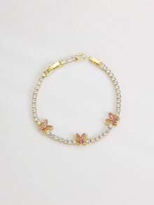 1pc Spring/Summer Fashion Women's Round Tennis Bracelet, Double Layer Butterfly Design Bangle, Elegant Exquisite Hand Jewelry Decoration, Made Of Copper Material Plated With 18K Gold, Hypoallergenic And Anti-Oxidation, Inlaid With Elegant Sparkling Synthetic Zirconia, High-End Luxury - Butterfly Bracelet - View 12