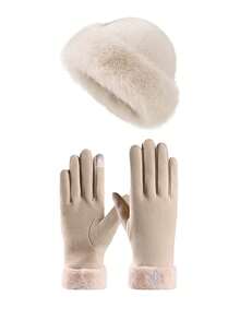 1 set élégant et luxueux de chapeau en fausse fourrure noire et de gants - avec des manchettes moelleuses et des détails de broderie de flocons de neige pour garder au chaud. Ensemble d'accessoires d'hiver pour les déplacements quotidiens et les rassemblements de vacances des femmes, Saint-Valentin - flocon de neige - Voir 3