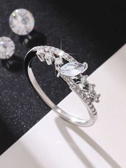 1 pieza Anillo de aniversario eterno elegante y delicado para mujer, con acentos de circonita brillante, adecuado para uso diario y bodas, regalo ideal para el Día de San Valentín