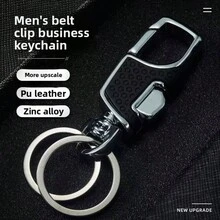 Llavero de coche de doble anillo, hecho de aleación de zinc, resistente y confiable, apertura con un solo clic, conveniente de usar, llavero universal, diseño de negocios minimalista, disponible en rojo o negro, accesorio de llave esencial - A - Ver 7