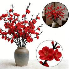 Eight Pure White Artificial Plum Blossoms, With Full, Three-Dimensional Shapes That Are Resistant To Fading. These Lifelike Flowers Are Perfect For Weddings, Parties, Home Décor, Outdoor Garden Decorations, And Exhibitions, Making Them The Best Gift Choice. - Hua-002-8-hong - View 7