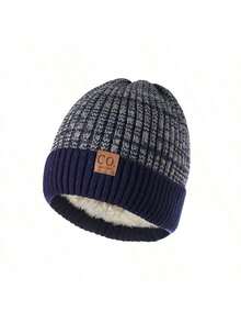 1Pc/3Pcs/Set Fleece Lined Knit Hat Ear Flap Color Block Couple Main Storage Gift Bag Accessory Christmas Birthday Warm Cozy. - Multicolor - View 14