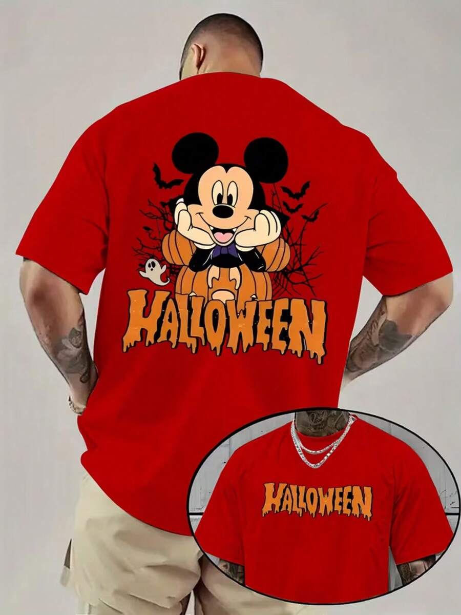 Disneymen'sT-Shirts,HalloweenMickeyprints,T-Shirts Withroundneck,Casualand Comfortable,Breathableandlight,LooseT-Shirts,Suitable For Travelandparties - 紅色 - 查看 1