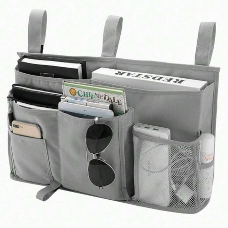 Double-Decker Bed Storage Bag, Hanging Bed Storage Bag, 8-Compartment Storage Bag, Suitable For Student Dormitories, Hospital Beds, Crib Rails, Hanging Bed Storage Bag, Multi-Compartment Hanging Bed Storage Bag, Hanging Storage Bag For Bunk Beds In Student Dormitories, Bed Storage Bag - Grey - View 1