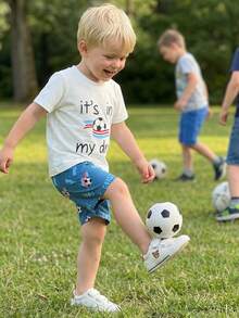 Baby Boy's Summer Outfit Football Soccer Sport Themed Clothes Short Sleeve Letter Print T-Shirt Novelty Cartoon Shorts 2Pcs Playwear Set - 這是刻在我DNA裡的. - 查看 5